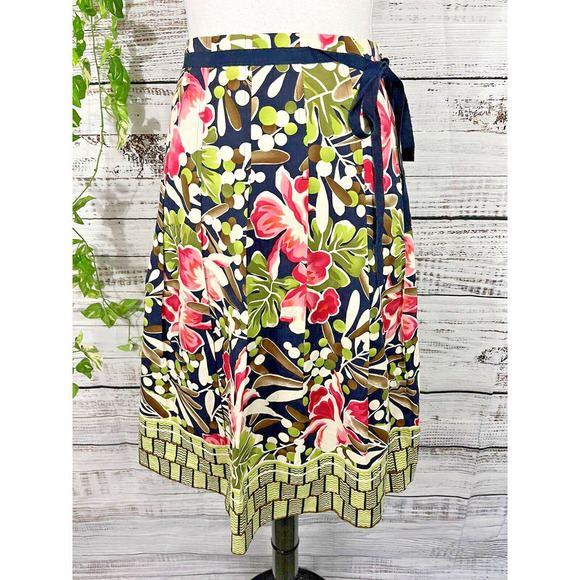 Talbots Skirt sz 6 Petite Pink Green Floral Tropical Knee Pleated Cottage Core - Picture 1 of 11